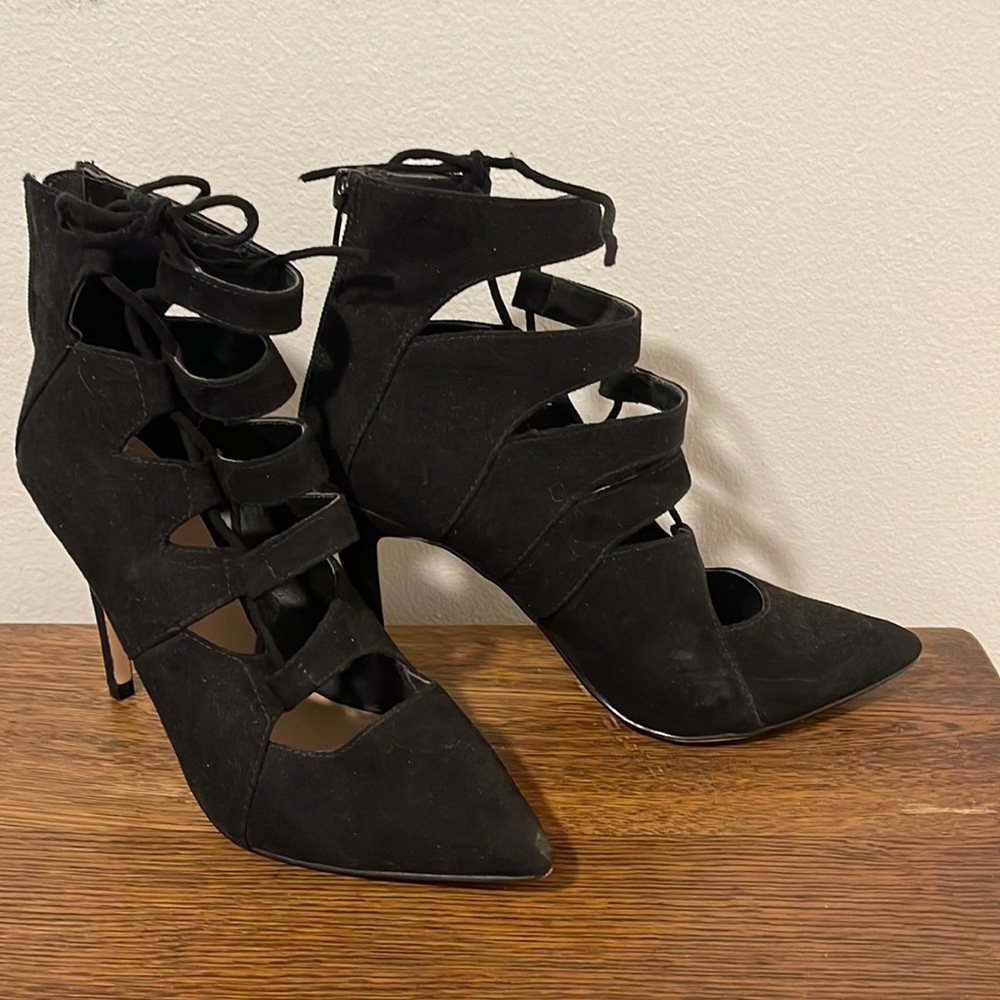 Stiletto heels lace up box, zip, full suede, dress shoes
